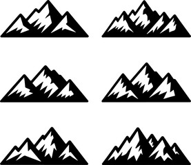 6 unique black silhouette vector illustrations of the Bavarian Alps mountain range 