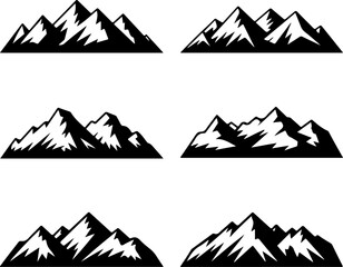 6 unique black silhouette vector illustrations of the Bavarian Alps mountain range 