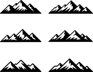 6 unique black silhouette vector illustrations of the Bavarian Alps mountain range 