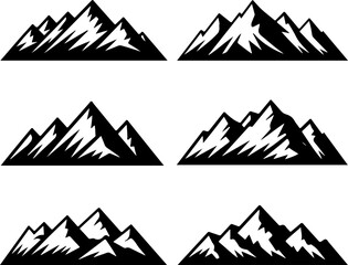 6 unique black silhouette vector illustrations of the Bavarian Alps mountain range 