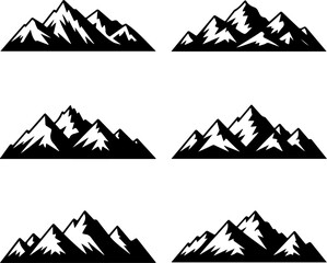6 unique black silhouette vector illustrations of the Bavarian Alps mountain range 