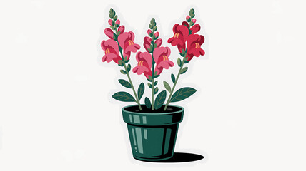 Pink Bushy Flowers in Blue Pot  Vector Art