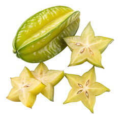 Fototapeta premium Whole and sliced star fruit isolated on transparent background