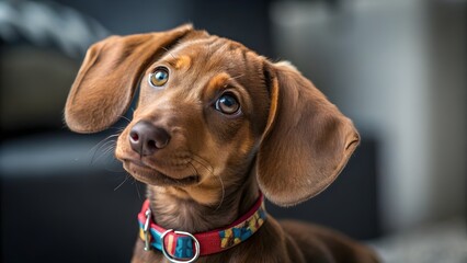 Adorable Brown Dachshund Puppy – Close-Up Portrait with Expressive Eyes