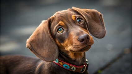 Adorable Brown Dachshund Puppy – Close-Up Portrait with Expressive Eyes