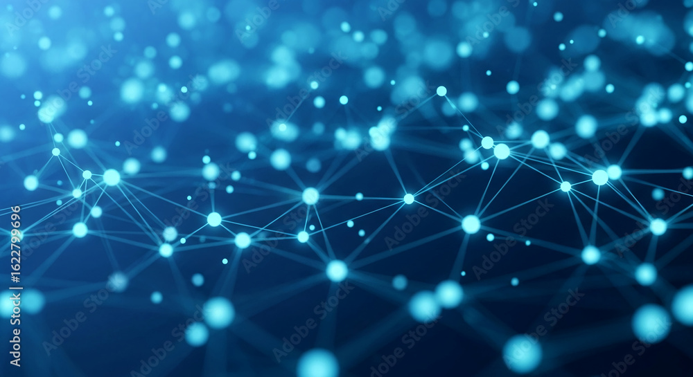 Aufkleber abstract blue network graphic with glowing nodes and connecting lines, symbolizing connection, techn