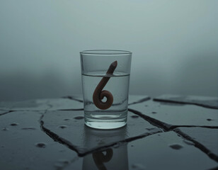 Worm Inside Rain Glass Looking Up