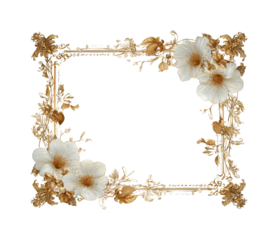 Elegant floral frame decoration digital design minimalist style isolated on transparent background, png