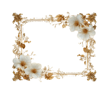 Elegant floral frame decoration digital design minimalist style isolated on transparent background, png