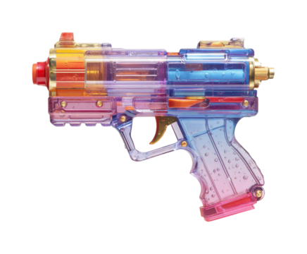 Vibrant water gun action play area toy colorful environment view isolated on transparent background, png - Powered by Adobe