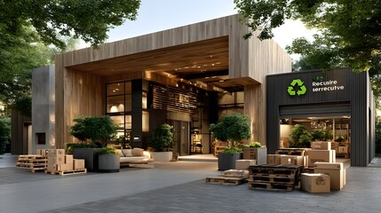 Shipping crates outside warehouse building high resolution photo