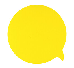 Yellow adhesive paper sticky note in a speech bubble shape
