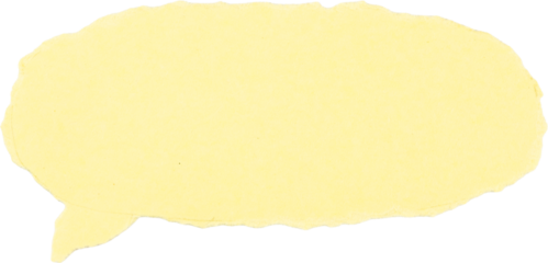 yellow paper elliptical speech bubble on white background, uneven torn edges, blank with copyspace