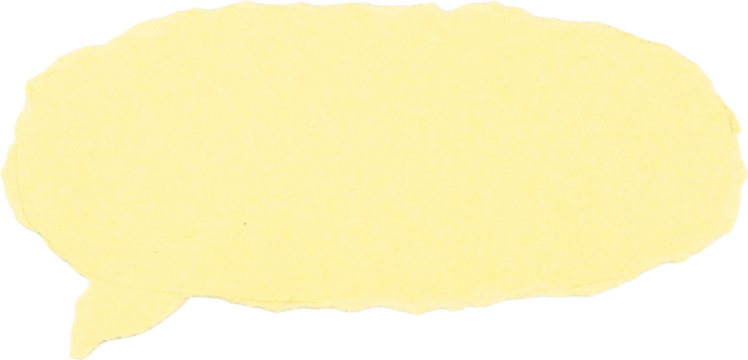 yellow paper elliptical speech bubble on white background, uneven torn edges, blank with copyspace