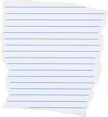 Torn paper with blue lines isolated on white png background for notes, writing or school projects
