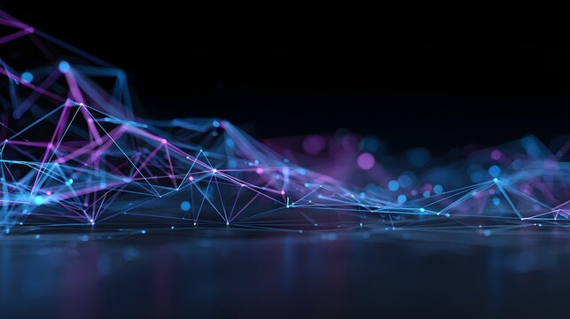 An abstract technology background with a glowing blue and purple plexus network, a concept for big data and internet connectivity
