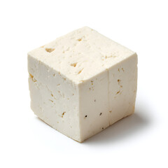 A block of white cheese isolated on white background