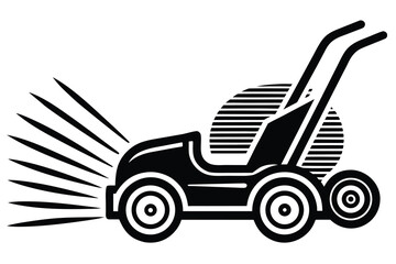 Stylized Black and White Lawnmower Icon with Grass Cutting Effect in Format