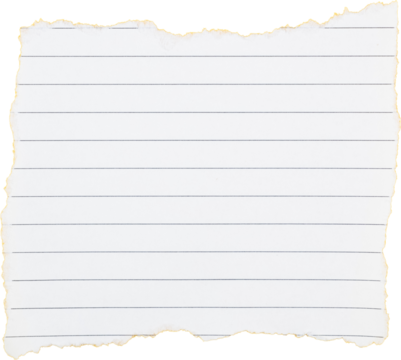 Torn lined notebook paper sheet with empty space for writing notes or reminders isolated on white transparent background
