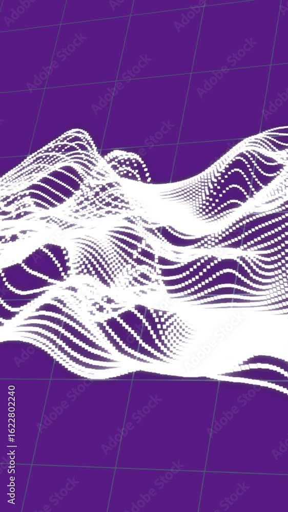 Poster animation of white transfer lines and data processing on purple background