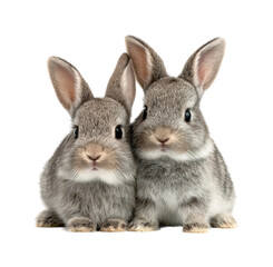 Adorable rabbit pair animal portrait soft lighting view isolated on transparent background, png