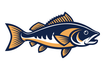 Stylized Dark Blue and Gold Fish Illustration with Jagged Dorsal Fin Detail