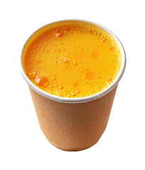 Refreshing orange juice drink served in brown paper cup bright and inviting isolated on transparent background, png