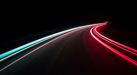 Dynamic Speed Light Trails on Curving Road at Night