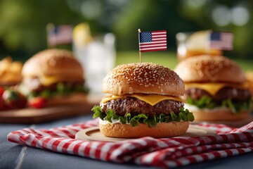 Juicy burgers topped with American flags celebrate Labor Day in