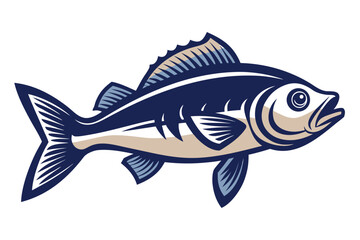 Stylized Fish Illustration Bold Navy Blue Outlines and Subdued Beige Highlights on White