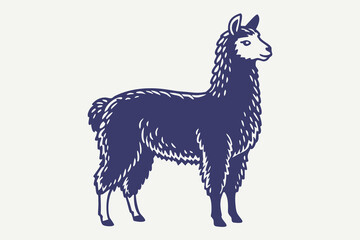 Stylized Navy Blue Llama Illustration on Light Background, Animal Art