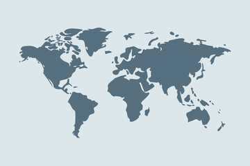 Stylized World Map Illustration Showing All Continents in Muted Blue Against a Light Backdrop