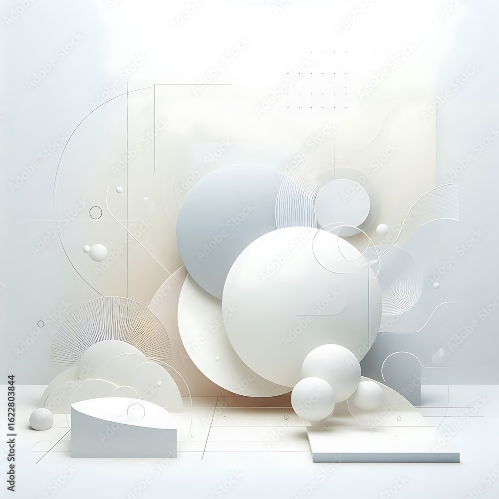 Poster abstract modern composition with soft neutral tones and minimalist geometric shapes creating a seren