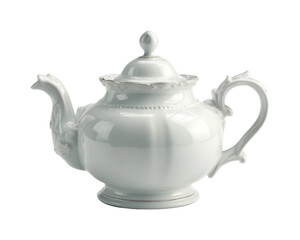 Elegant white teapot displayed on a simple surface kitchen product isolated on transparent background, png