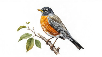 American robin perched on a branch bird leaves