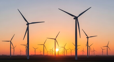 wind turbines at sunset