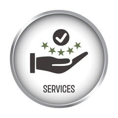 Services Icon with Hand, Checkmark, and Stars for Quality Design