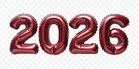 realistic 3d 2026 text made with hellium balloon in different colour style isolated on transparent background