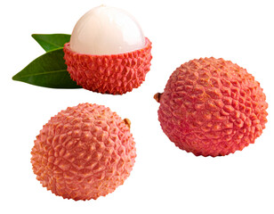 Fresh and juicy red lychee fruit isolated on a clean white background