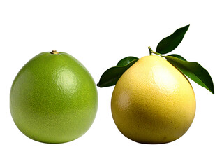 Fresh ripe lemons, limes, and green leaves isolated on a white background