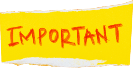 Yellow torn paper with the word important handwritten in red marker isolated on white background for announcements or reminders