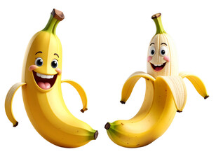 A ripe bunch of funny yellow bananas is isolated on a white background, a fresh and healthy tropical fruit snack