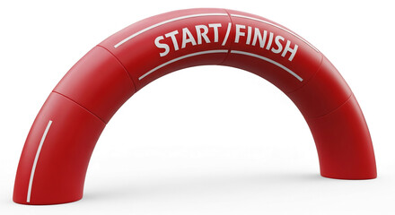 Red inflatable start finish archway, isolated on white background, represents achievement, competition, and success