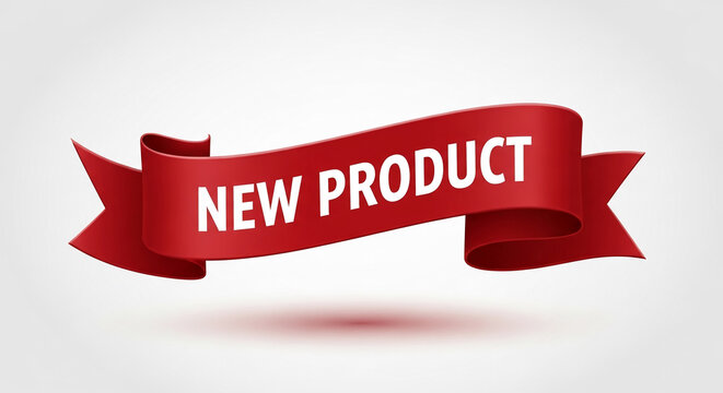 Red ribbon banner with "New Product" text, showcasing a clean design ideal for announcements or product launches, offering free space for additional text or logo