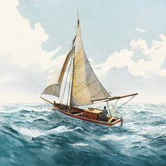 Fototapeta premium A sailboat is sailing in the ocean