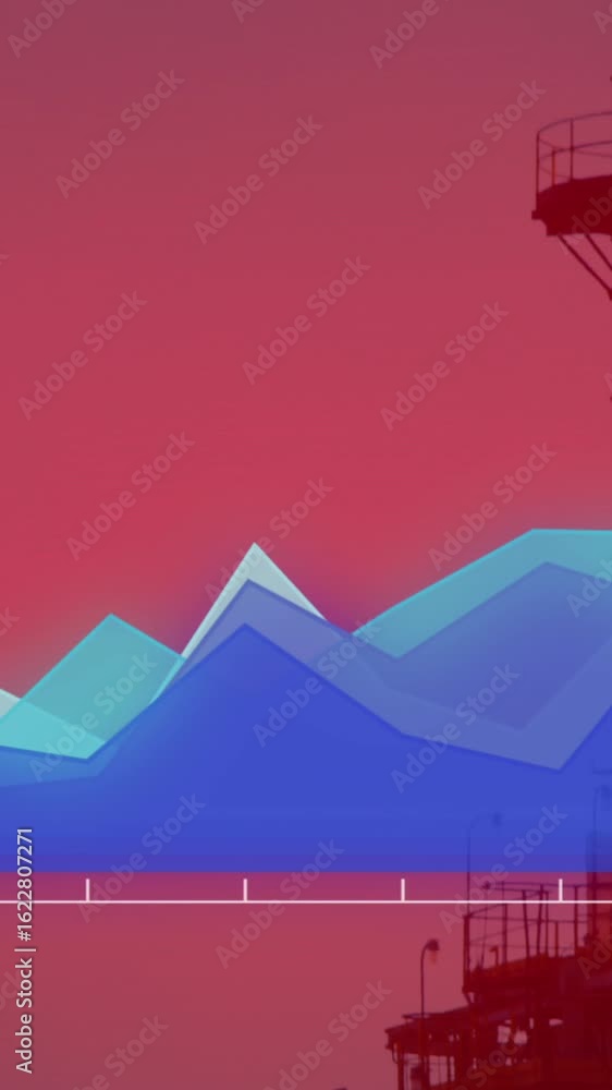 Poster animation of flag of china and financial data processing over factory