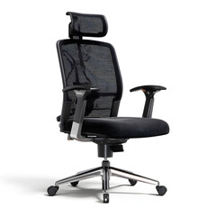 A black office chair with a mesh headrest