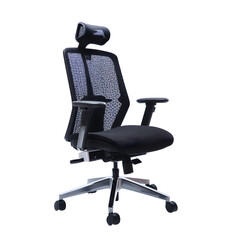 A black office chair with a mesh headrest
