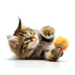 A kitten is playing with a toy