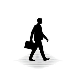 Obraz premium Silhouette of a businessman walking with a briefcase on a white background
